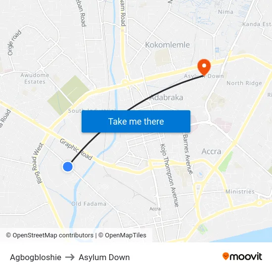 Agbogbloshie to Asylum Down map