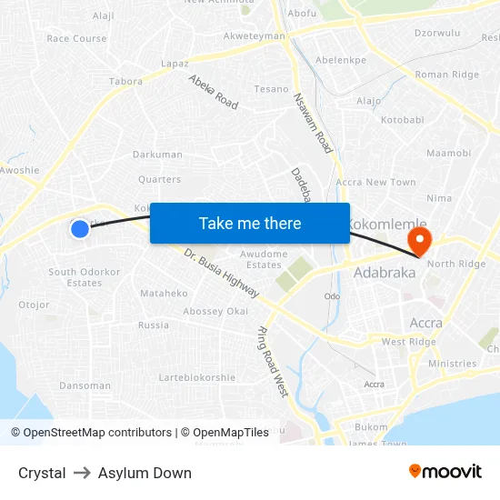 Crystal to Asylum Down map