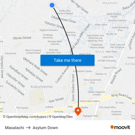 Masalachi to Asylum Down map