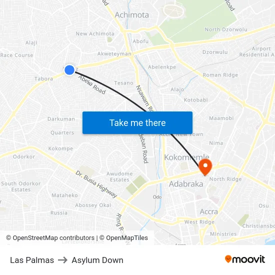 Las Palmas to Asylum Down map