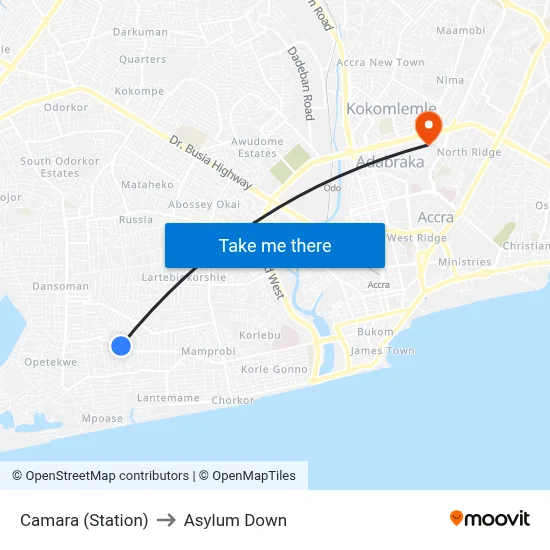 Camara (Station) to Asylum Down map