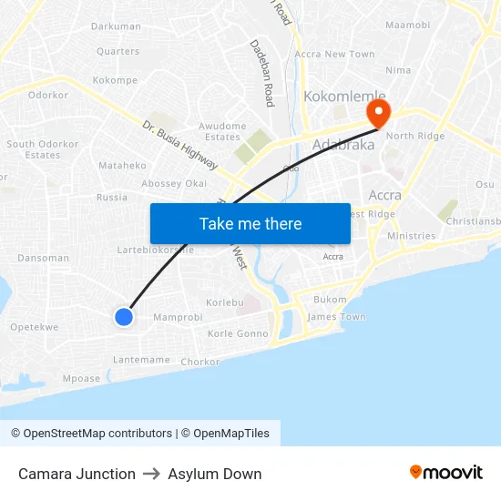 Camara Junction to Asylum Down map