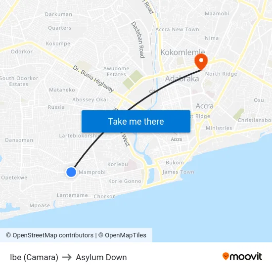 Ibe (Camara) to Asylum Down map