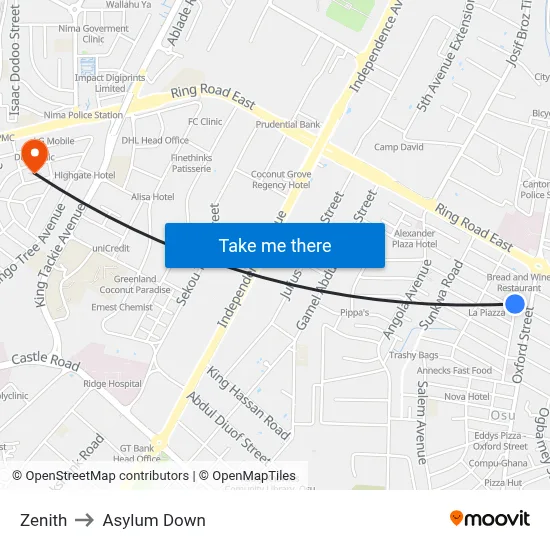 Zenith to Asylum Down map