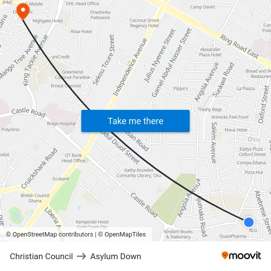 Christian Council to Asylum Down map