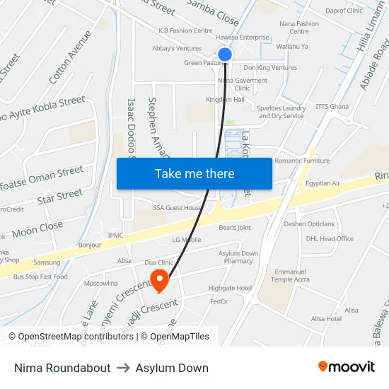 Nima Roundabout to Asylum Down map