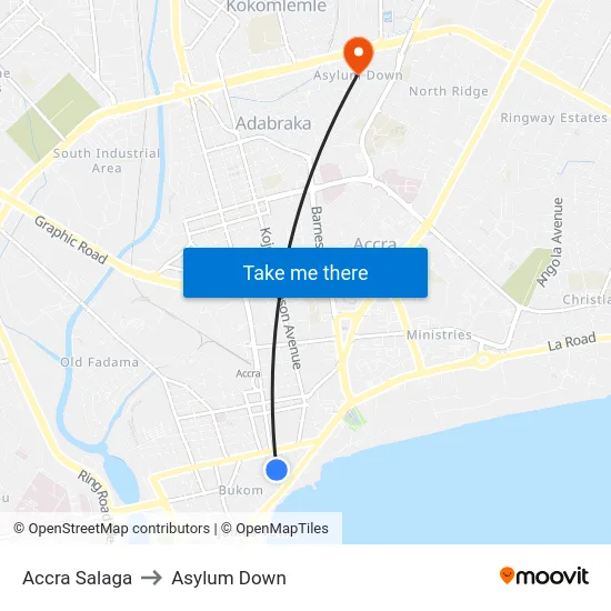 Accra Salaga to Asylum Down map