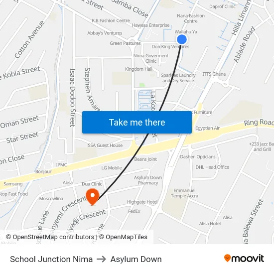 School Junction Nima to Asylum Down map