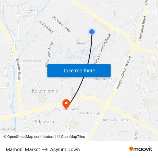 Mamobi Market to Asylum Down map