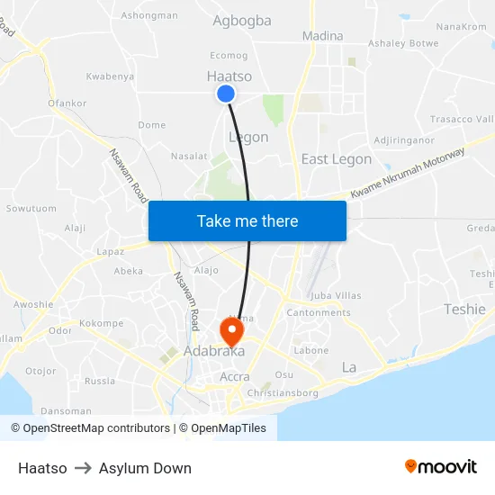Haatso to Asylum Down map