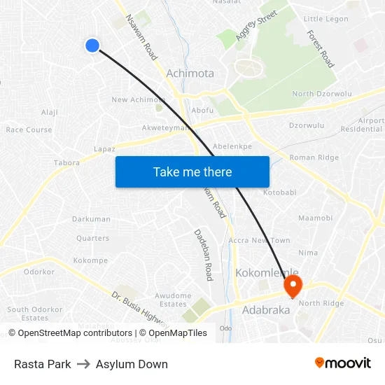 Rasta Park to Asylum Down map