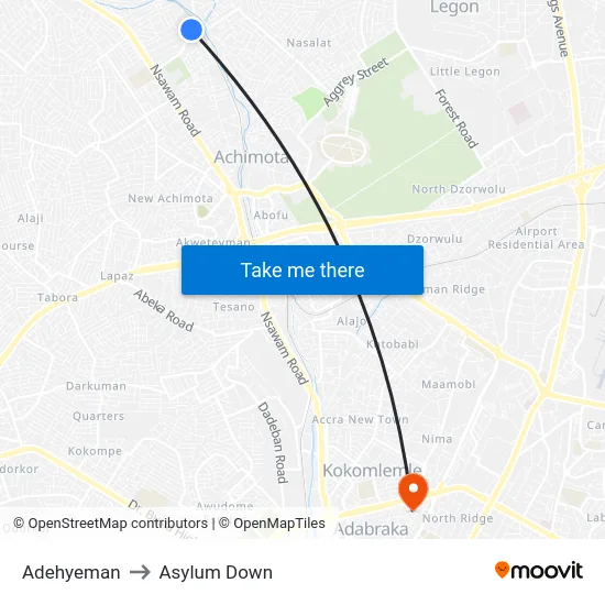 Adehyeman to Asylum Down map
