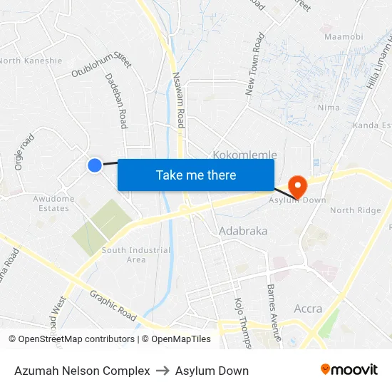 Azumah Nelson Complex to Asylum Down map