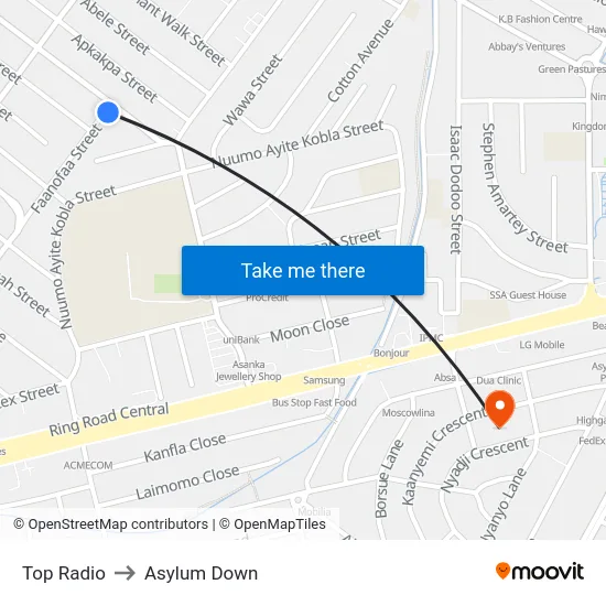 Top Radio to Asylum Down map