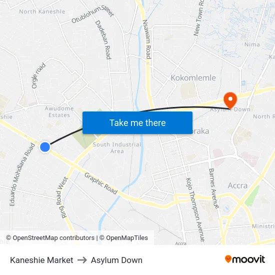 Kaneshie Market to Asylum Down map