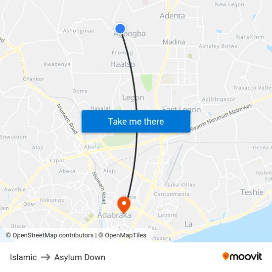 Islamic to Asylum Down map