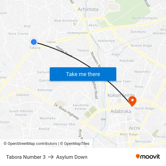 Tabora Number 3 to Asylum Down map