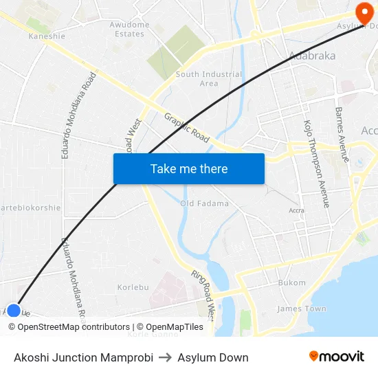 Akoshi Junction Mamprobi to Asylum Down map