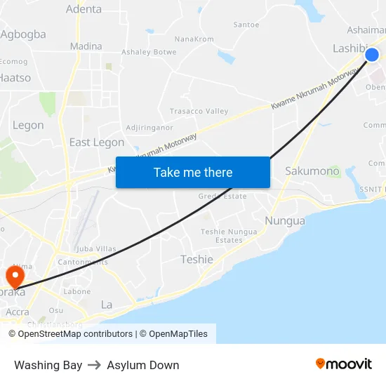 Washing Bay to Asylum Down map