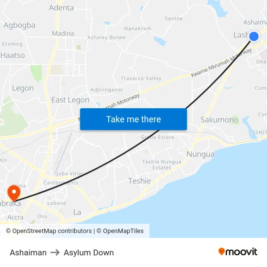 Ashaiman to Asylum Down map