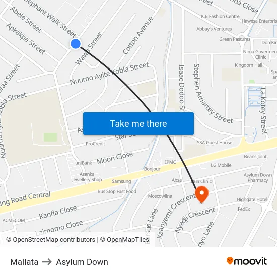Mallata to Asylum Down map
