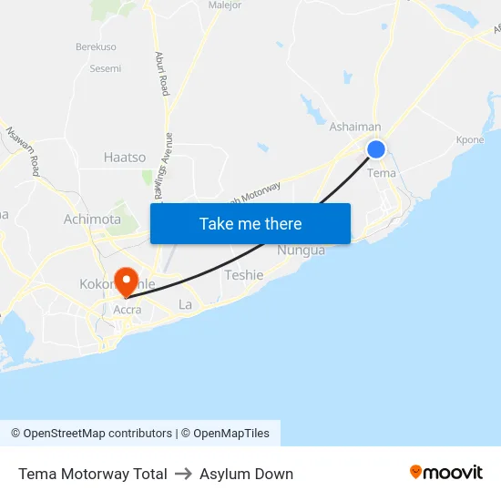 Tema Motorway Total to Asylum Down map
