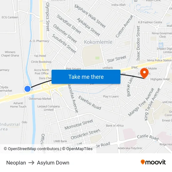 Neoplan to Asylum Down map
