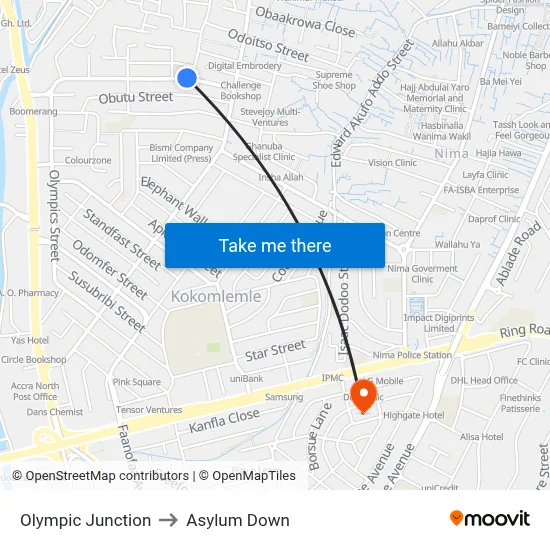 Olympic Junction to Asylum Down map