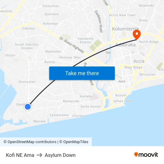 Kofi NE Ama to Asylum Down map