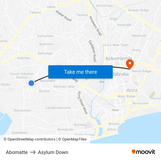 Abomatte to Asylum Down map