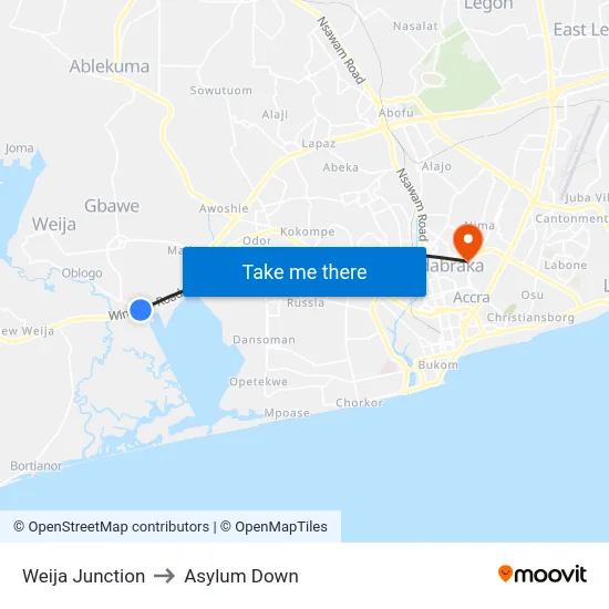 Weija Junction to Asylum Down map