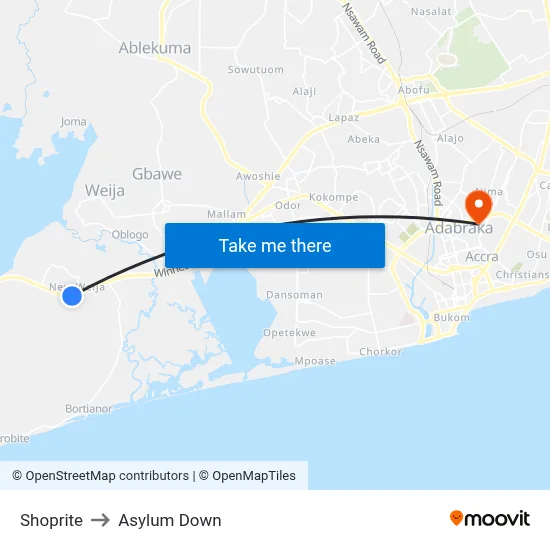 Shoprite to Asylum Down map