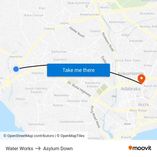 Water Works to Asylum Down map