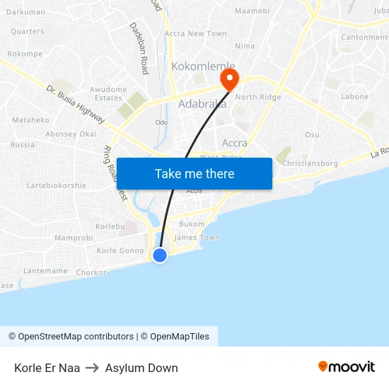 Korle Er Naa to Asylum Down map