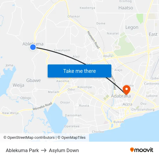 Ablekuma Park to Asylum Down map