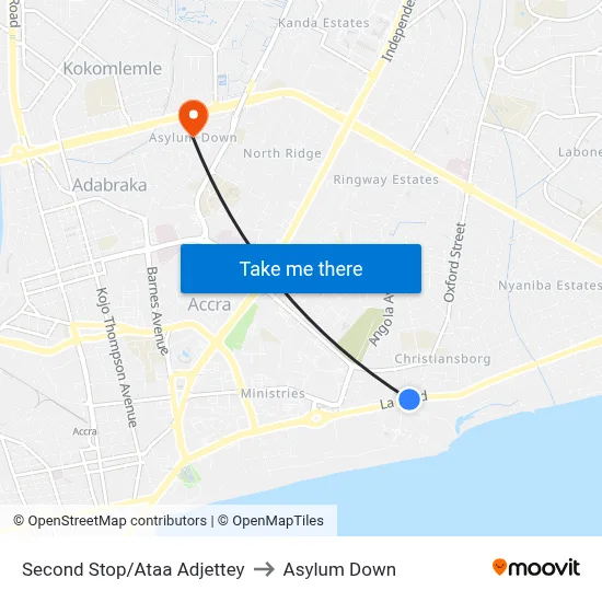 Second Stop/Ataa Adjettey to Asylum Down map