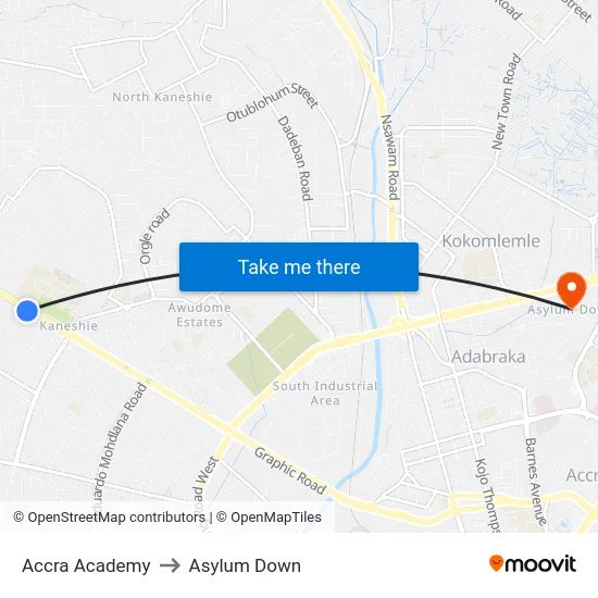 Accra Academy to Asylum Down map