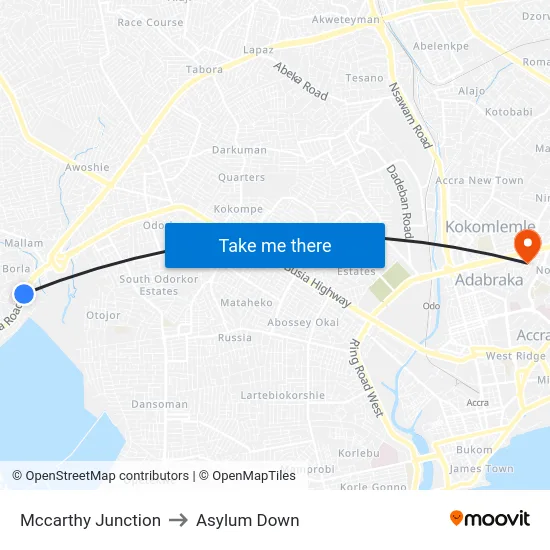 Mccarthy Junction to Asylum Down map