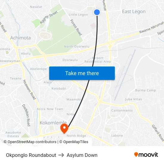 Okponglo Roundabout to Asylum Down map