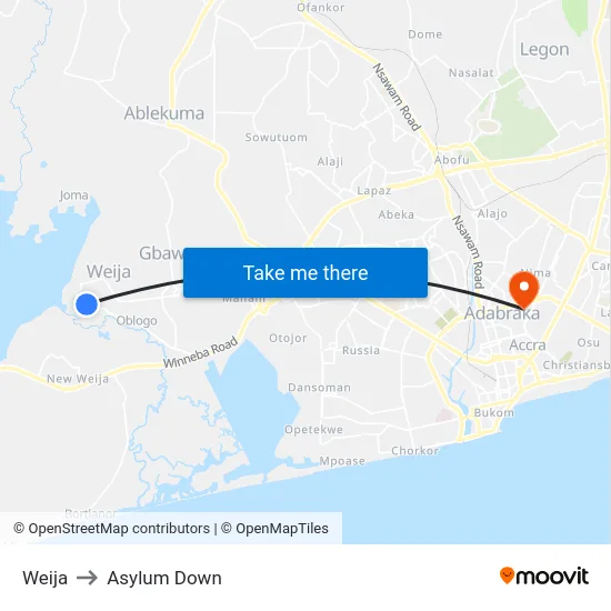Weija to Asylum Down map