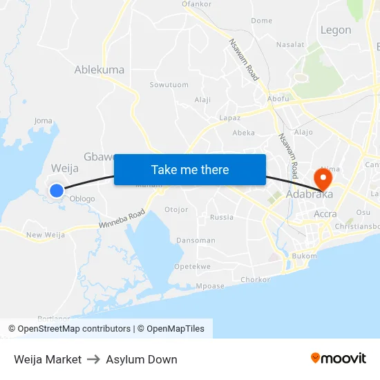 Weija Market to Asylum Down map