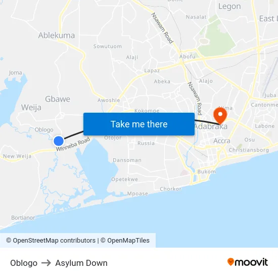Oblogo to Asylum Down map