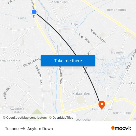 Tesano to Asylum Down map
