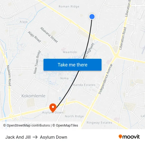 Jack And Jill to Asylum Down map