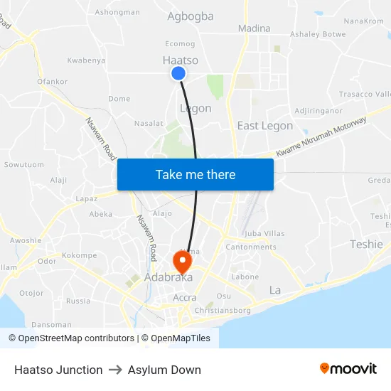 Haatso Junction to Asylum Down map