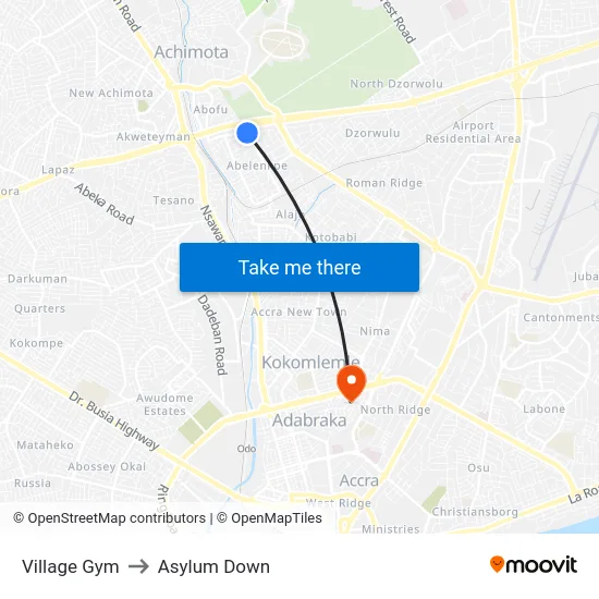 Village Gym to Asylum Down map