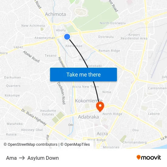 Ama to Asylum Down map