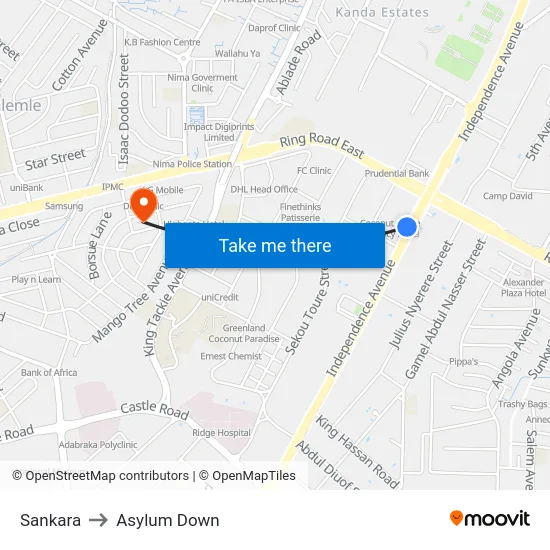 Sankara to Asylum Down map