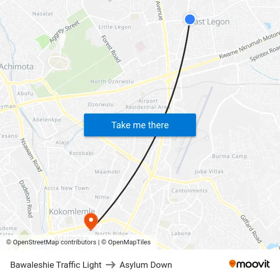 Bawaleshie Traffic Light to Asylum Down map