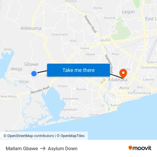 Mallam Gbawe to Asylum Down map
